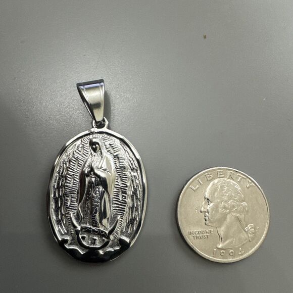 Virgin Mary Stainless Steel Pendant Jesus Christ Religious Faith 24 Inch Necklac - Picture 4 of 7